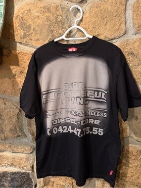 Diesel Black T‑Shirt with Silver Graphic Logo